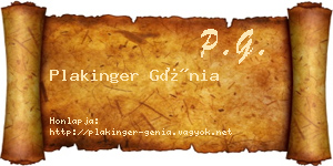 Plakinger Génia névjegykártya